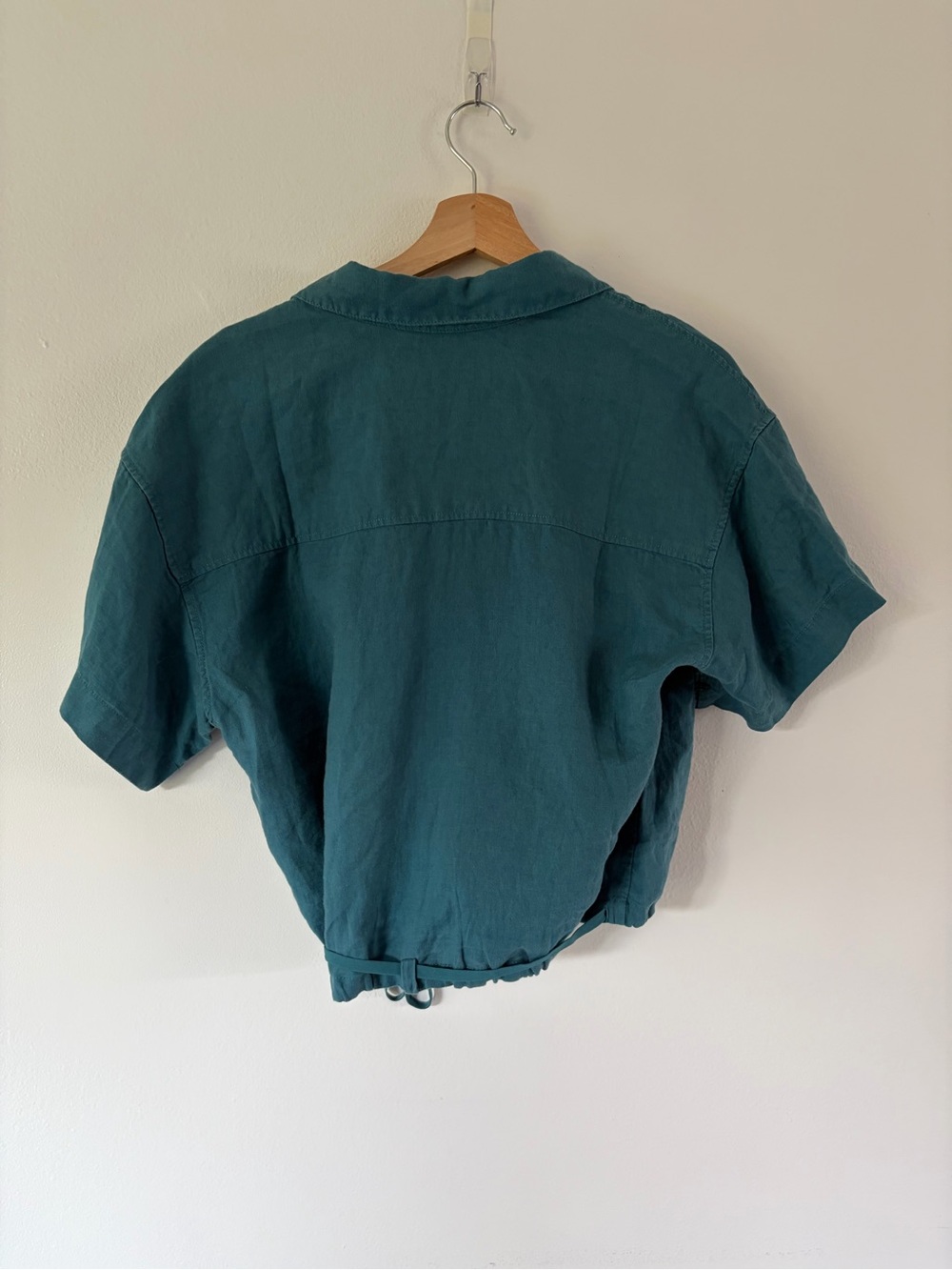 Athleta Playa Linen Tie True Wrap Short Sleeve Top In Borealis Green Size Large - Picture 10 of 14